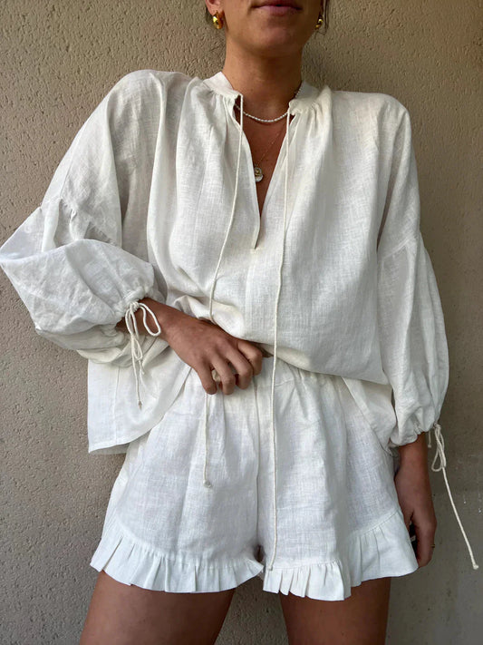ROMANA – ZWEITEILER MIT BLUSE & SHORTS IN LEICHTER BAUMWOLL-OPTIK